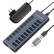 Concentrateur USB 3.0 à 10 ports avec interrupteurs d'alimentation individuels - Gris