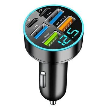 Chargeur rapide de voiture PD/QC3.0 à 6 ports 100W - 2x USB-C, 4x USB-A - Noir