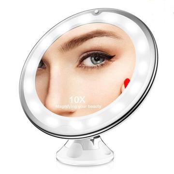 Miroir LED 10X avec grossissement Miroir de maquillage 8 pouces avec ventouse pour salle de bain et coiffeuse