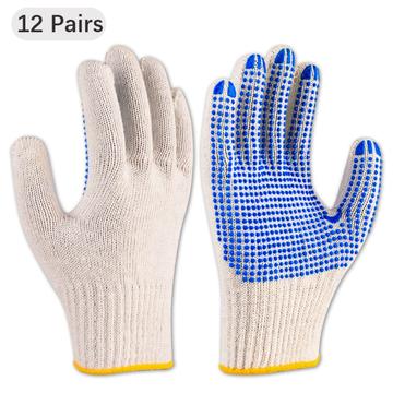 12 paires de gants de jardinage antidérapants en fil de coton - blanc
