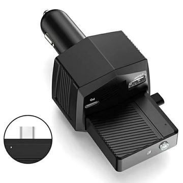 Chargeur de voiture rapide 2-en-1 de 65W et banque d\'alimentation de 2000mAh avec lampe de poche - Noir