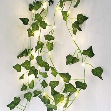 Guirlande lumineuse à 20 LEDs avec feuilles vertes - 2 Pcs.