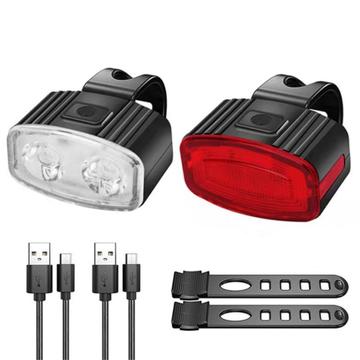 Ensemble de lumière de vélo rechargeable USB avant arrière LED lumière de vélo phare USB feu arrière de vélo-ensemble rouge + blanc - 2 pièces