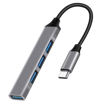 Hub USB-C 4-en-1 avec 1x USB 3.0 + 3x USB 2.0 - Gris
