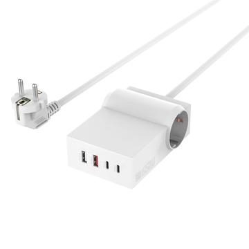 4smarts Desk GaN 6-en-1 Multiprise - 2x EU Plugs, 2x USB-C, 2x USB-A - Blanc