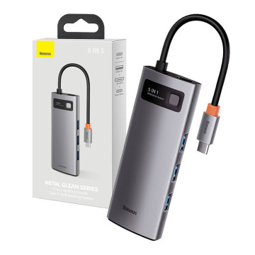 Hub 5in1 Baseus Metal Gleam Series CAHUB-CX0G, USB-C vers 3x USB 3.0 + HDMI + USB-C PD