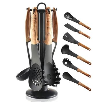 Set de cuisson 7 pièces résistant à la chaleur avec grille de rangement - Noir
