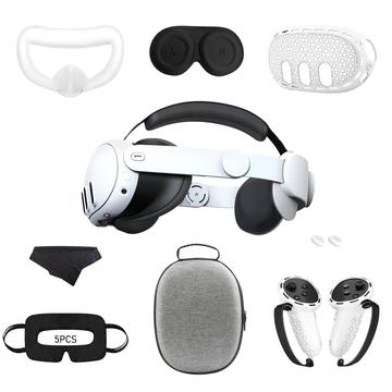 Kit d\'accessoires 9 pièces pour Meta Quest 3 : courroie de tête, étui de rangement en EVA, housses en silicone pour les poignées, et plus encore - Blanc