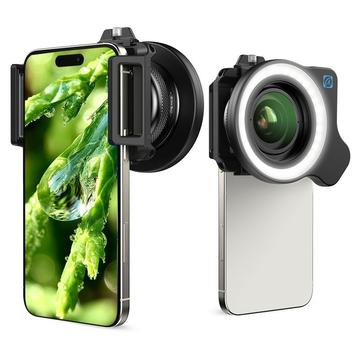 Apexel APL-ZM100FL26 Objectif macro zoom professionnel avec éclairage annulaire 9 modes - filetage 52mm/37mm