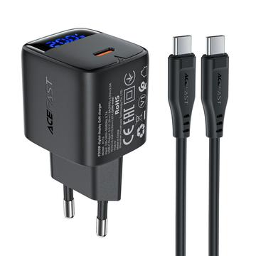 Chargeur GaN 20W Acefast A113 avec câble USB-C - Noir
