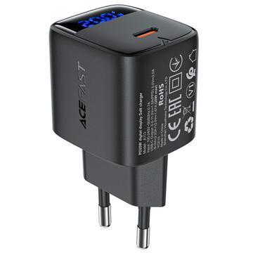 Acefast A113 Chargeur USB-C GaN 20W avec affichage LED de la puissance - Noir
