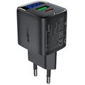 Chargeur rapide Acefast A116 GaN 35W à double port avec affichage LED de la puissance - Noir