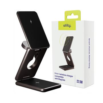 Allity AWC-230-225WMS Chargeur sans fil 3-en-1 compatible MagSafe 22.5W - Graphite