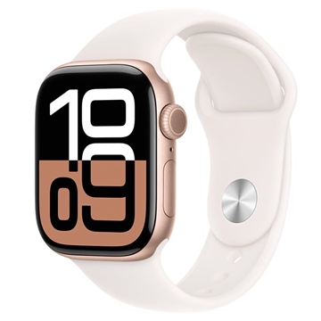 Apple Watch 10 GPS MWWJ3QN/A - Bracelet sport en aluminium, Light Blush, M/L, 42mm - Rose Doré