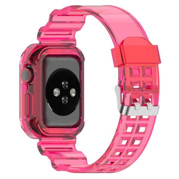 Bracelet en Silicone de Rechange Apple Watch Series 11/10 avec Cadre Intégré - 42mm - Rose Transparente