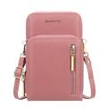 BAELLERRY N0110 Women Double Layer Zipper Wallet PU Leather Cellphone Purse with Shoulder Strap - Rose Foncé