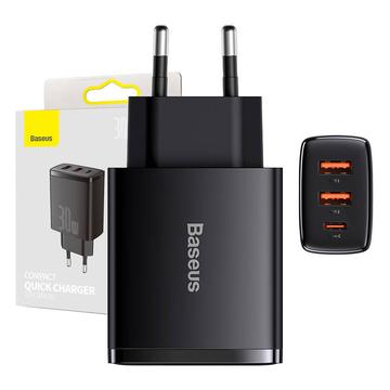 Chargeur Rapide Baseus Compact 30W - USB-C PD, 2xUSB - Noir