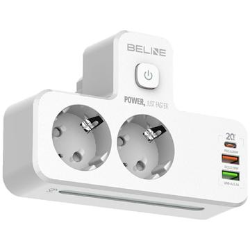 Beline Barrette d\'alimentation avec rétroéclairage LED - 2x USB-A, USB-C, 2x AC - Blanc
