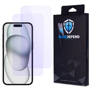 Protection d'écran iPhone 15 en verre trempé BlueDefend Anti-Blue Light - 2 Pcs.