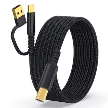 Câble d\'imprimante 2-en-1 tressé USB-A / USB-C vers USB-B - 5m - Noir