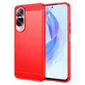 Coque Honor 90 Lite/X50i en TPU Brossé - Fibre de Carbone - Rouge