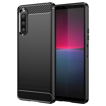 Coque Sony Xperia 10 V en TPU Brossé - Fibre de Carbone - Noire