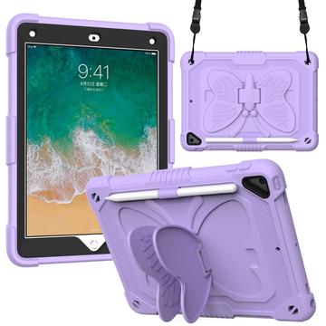 Butterfly Shape Kickstand PC + Silicone Tablet Case Cover with Shoulder Strap pour iPad 9.7-inch (2018)/(2017)/iPad Air 2 - Purple