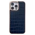 Coque iPhone 14 Pro Max Revêtue de Cuir - Série Crocodile - Bleu