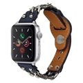 Bracelet Apple Watch Series 9/8/SE (2022)/7/SE/6/5/4/3/2/1 en Cuir et Chaîne - 49mm/45mm/44mm/42mm