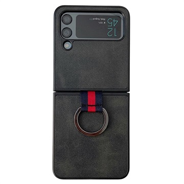 Coque Revêtue Samsung Galaxy Z Flip4 avec Anneau Métallique - Noire