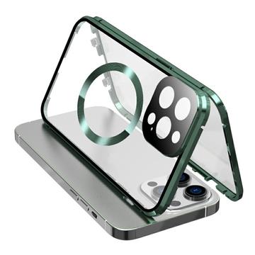 Compatible avec l\'étui MagSafe pour iPhone 15 Pro Cadre magnétique en métal + coque en verre trempé double face avec fermeture à boucle - Vert