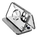 Compatible avec l'étui MagSafe pour iPhone 15 Pro Cadre magnétique en métal + coque en verre trempé double face avec fermeture à boucle - Argent