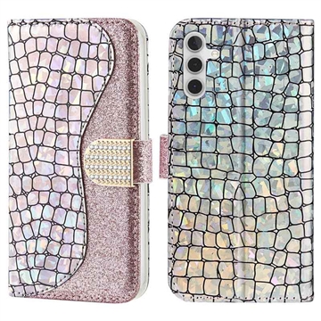 Etui Portefeuille Samsung Galaxy A34 5G - Série Croco Bling - Rose Doré