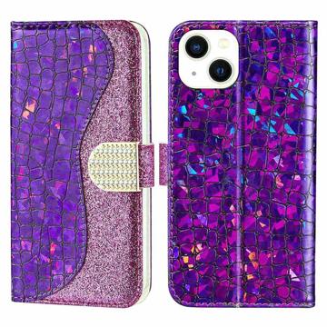 Etui Portefeuille iPhone 14 Plus - Série Croco Bling - Violet