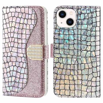 Etui Portefeuille iPhone 14 - Série Croco Bling - Rose doré