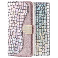 Etui Portefeuille Samsung Galaxy A50 Croco Bling - Argenté