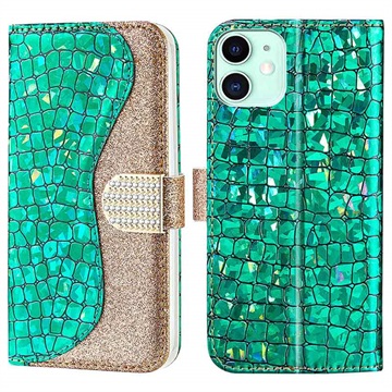 Etui Portefeuille iPhone 13 Mini Croco Bling - Vert