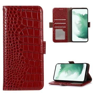 Étui Portefeuille Huawei Mate 50 Pro en Cuir avec RFID Crocodile Séries - Rouge