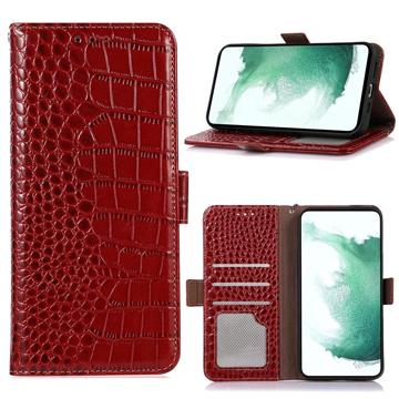 Étui Portefeuille Nokia G400 en Cuir avec RFID Crocodile Séries - Rouge