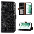 Étui Portefeuille Huawei Mate 50 Pro en Cuir avec RFID Crocodile Séries - Noir
