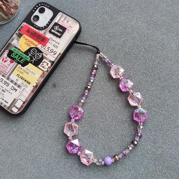 Bracelet de téléphone en perles de cristal - 30cm - Rose