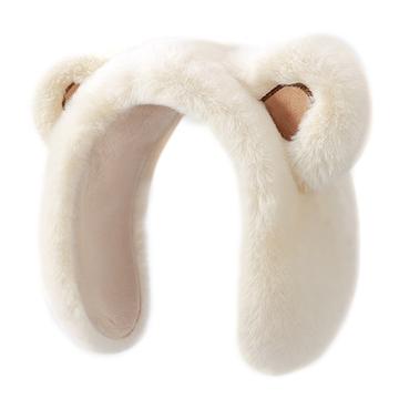 DEZ45 Bandeau / cache-oreilles en peluche pour l\'hiver - Beige