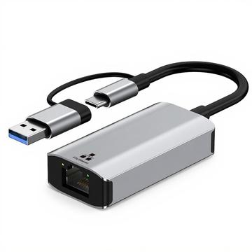 Adaptateur USB-C/USB 3.0 vers RJ45 Gigabit Ethernet à double interface - Convertisseur LAN compact Plug & Play