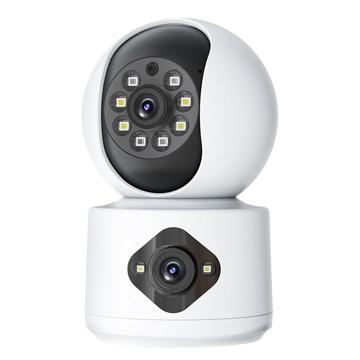 Caméra de sécurité WiFi 4MP à double objectif avec suivi à 360°, audio bidirectionnel