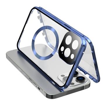 Coque anti-chute en verre trempé double face + cadre métallique magnétique pour iPhone 15 Compatible avec la housse de téléphone MagSafe avec fermeture à boucle