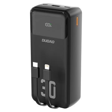 Dudao K15MAX 30000mAh Banque d\'alimentation - 22.5W PD & QC Charge rapide, câbles USB-C et Lightning intégrés - Noir