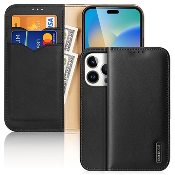 Etui Portefeuille iPhone 14 Pro en Cuir Dux Ducis Hivo - Noir