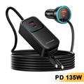 Chargeur de voiture Essager F789 135W pour siège arrière - 2 câbles USB-C, 4 entrées USB-C et 2 entrées USB-A - 1.5m - Noir
