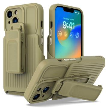 Coque Hybride iPhone 14 Plus avec Clip Ceinture Série Explorer - Vert Armée