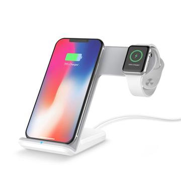 F11 Support de recharge sans fil 2-en-1 pour téléphone portable et montre intelligente Chargeur rapide sans fil Qi pour iPhone Samsung Apple Watch